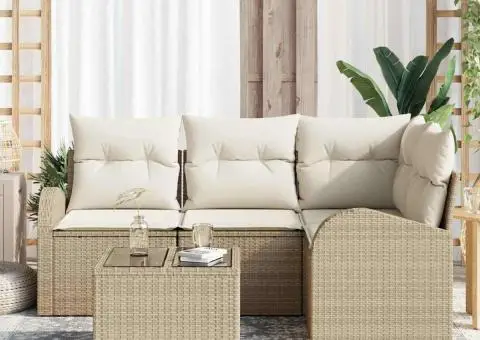 Set canapea grădină cu perne maro din poliratan - 3/5