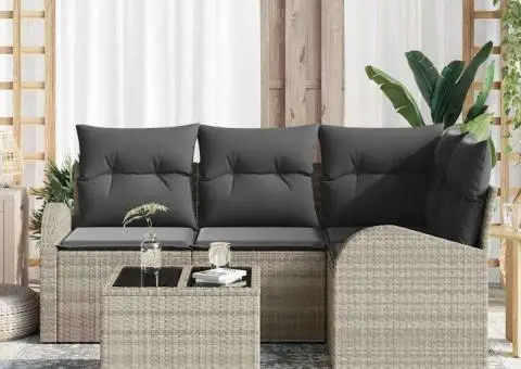 Set canapea grădină cu perne 5 piese gri ratan poliester - 3/5