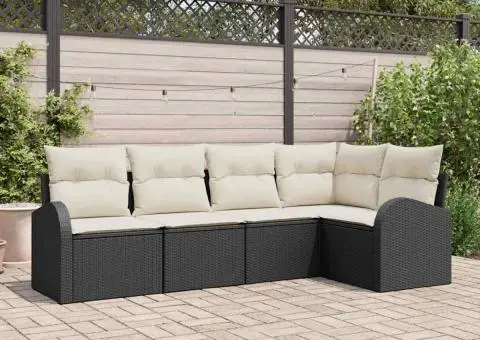 Set de canapea de grădină 5 piese cu perne Negre din Poliratan - 1/5