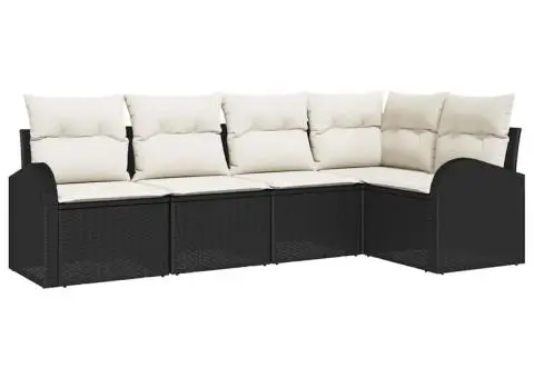 Set de canapea de grădină 5 piese cu perne Negre din Poliratan - 2/5