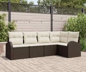 vidaXL Set Canapele Grădină cu Perne, 5 Piese, Ratan Versatil