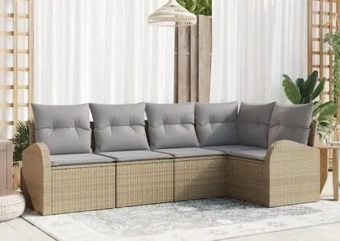 Set canapea de grădină de 5 piese cu perne Bej Ratan Poli - 1/5