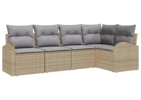 Set canapea de grădină de 5 piese cu perne Bej Ratan Poli - 2/5