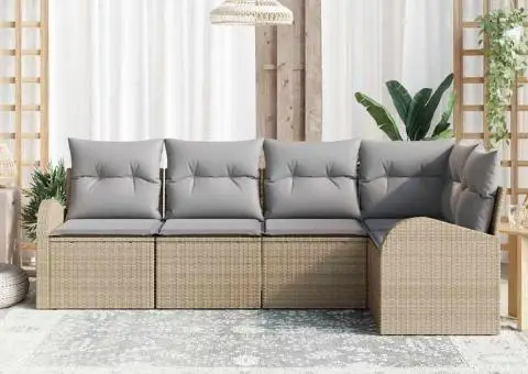 Set canapea de grădină de 5 piese cu perne Bej Ratan Poli - 3/5