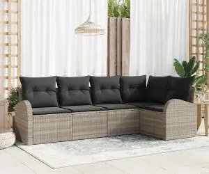 vidaXL Set canapea grădină 5 piese cu perne gri deschis din poliratan