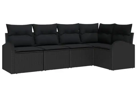 Set de canapea de grădină 5 piese cu perne Negru din poliratan - 2/5
