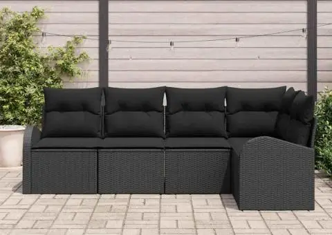 Set de canapea de grădină 5 piese cu perne Negru din poliratan - 3/5