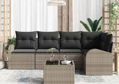 Set de Canapea de Grădină cu Perne Ratan Poli Negru - 3/5