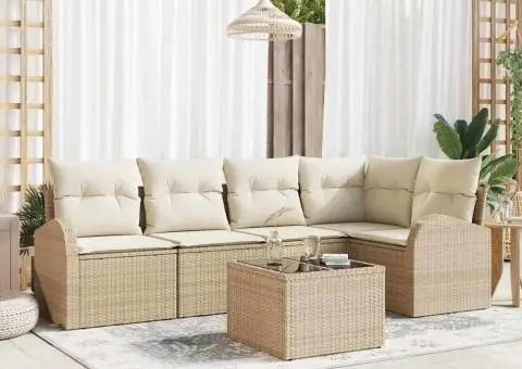 Set Canapea de Grădină cu Perne Bej Poliratan - 1/5