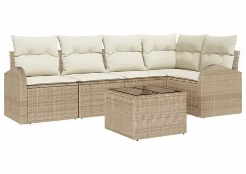 Set Canapea de Grădină cu Perne Bej Poliratan - 2/5