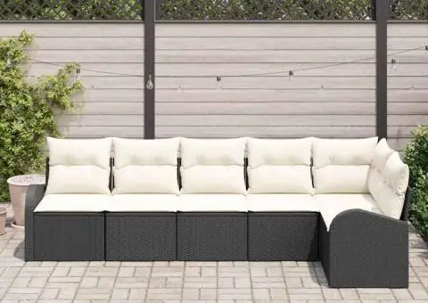 Set de Canapea de Grădină cu 6 Piese cu Pernă Negru Poliratan - 3/5