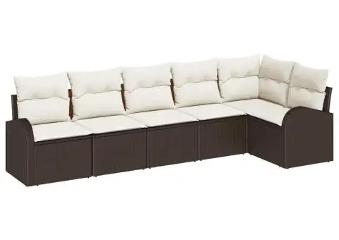 Set de canapea de grădină 6 piese cu perne maro ratan poli - 2/5