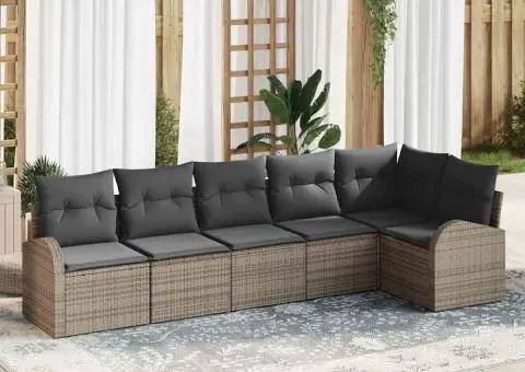 Set de 6 piese de canapea de grădină cu perne gri din ratan poli - 1/5