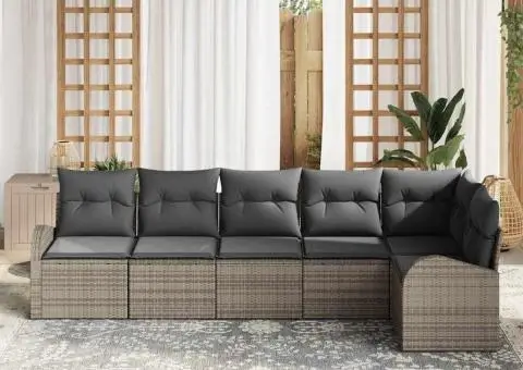 Set de 6 piese de canapea de grădină cu perne gri din ratan poli - 3/5