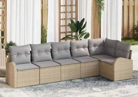 Set canapea grădină 6 piese cu perne Bej din Poliratan - 1/5