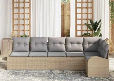 Set canapea grădină 6 piese cu perne Bej din Poliratan - 3/5