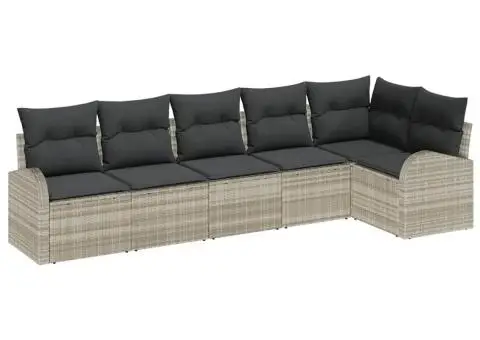 Set de canapea pentru grădină 6 Piese cu Perne Gri deschis Poliratan - 2/5