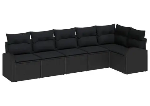 Set de canapele de grădină cu 6 piese cu perne negre din poliratan - 2/5