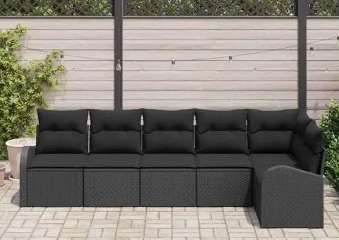 Set de canapele de grădină cu 6 piese cu perne negre din poliratan - 3/5