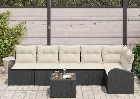 Set 6 piese canapea grădină perne din ratan poli maro - 3/5