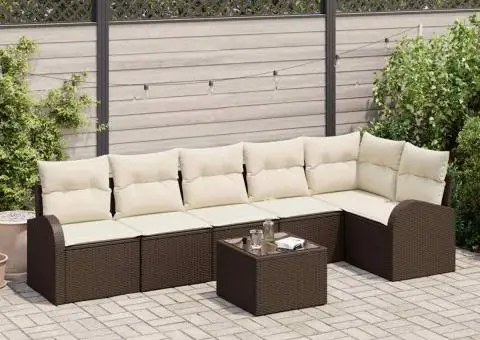 Set canapea grădină 6 piese cu perne ratan poliesteric gri - 1/5