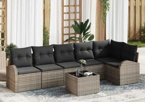 Set de Canapea cu 6 Piese pentru Grădină cu Perne Ratan Polimer Negru - 1/5