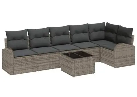 Set de Canapea cu 6 Piese pentru Grădină cu Perne Ratan Polimer Negru - 2/5