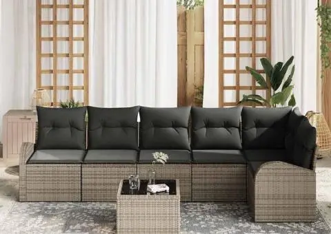 Set de Canapea cu 6 Piese pentru Grădină cu Perne Ratan Polimer Negru - 3/5