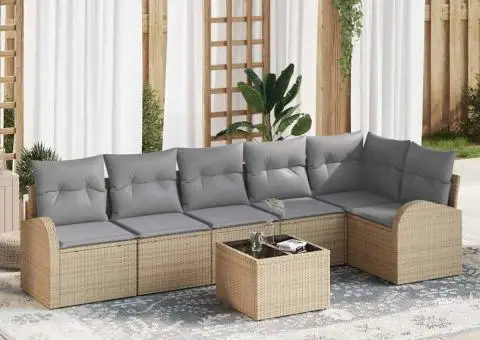 Set de canapea de grădină cu 7 piese și perne Negre Poli Ratan - 1/5