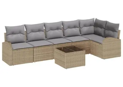 Set de canapea de grădină cu 7 piese și perne Negre Poli Ratan - 2/5