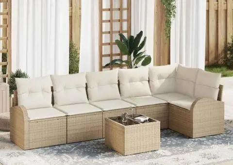 Set de canapea de grădină cu 7 piese și perne maro din ratan sintetic - 1/5