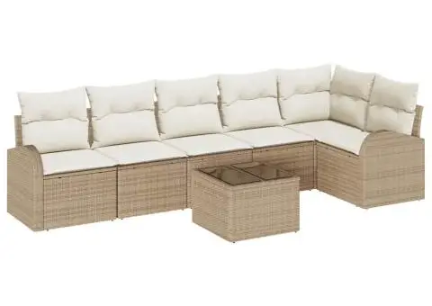 Set de canapea de grădină cu 7 piese și perne maro din ratan sintetic - 2/5