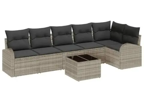 Set canapea grădină de 7 piese cu perne gri poliratan - 2/5