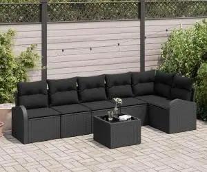 vidaXL Set Canapea Grădină 7 Piese cu Perne Bej Ratan Poli