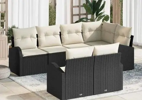 Set de canapea de grădină cu perne poliratan negru - 1/5