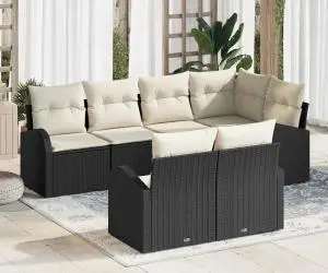 vidaXL Set de canapea de grădină cu perne poliratan negru