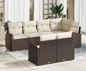 vidaXL Set de mobilier pentru grădină 7 piese cu perne din poliratan maro