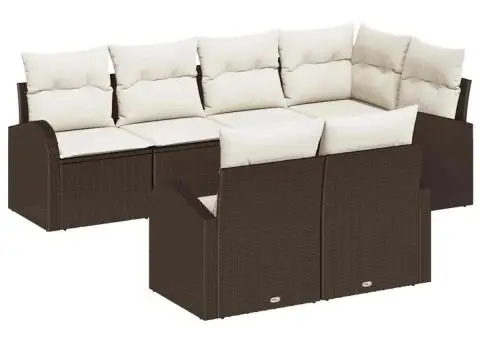 Set de mobilier pentru grădină 7 piese cu perne din poliratan maro - 2/5