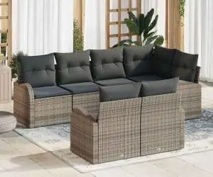 vidaXL Set de canapea de grădină 7 piese cu perne gri ratan poli