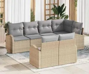 vidaXL Set canapea grădină cu 7 piese și perne din ratan bej