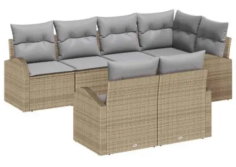 Set canapea grădină cu 7 piese și perne din ratan bej - 2/5