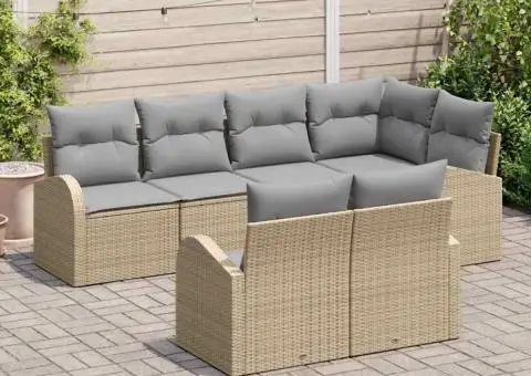 Set canapea grădină cu 7 piese și perne din ratan bej - 3/5