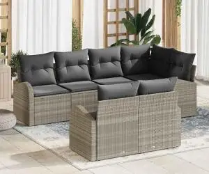 vidaXL Set canapea de grădină 7 piese cu perne gri deschis din poli-ratan