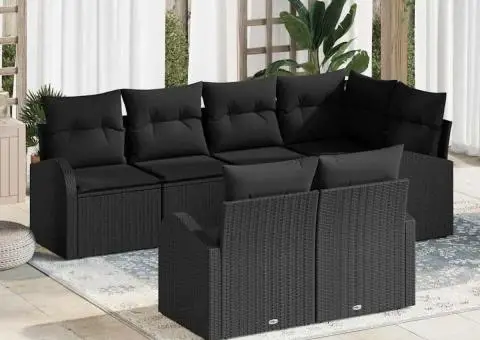 Set de canapea de grădină cu 7 piese și perne, Poliratan Negru - 1/5