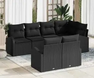 vidaXL Set de canapea de grădină cu 7 piese și perne, Poliratan Negru