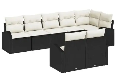 Set de canapea de grădină cu 8 piese, cu perne, negru, din poliratan. - 2/5