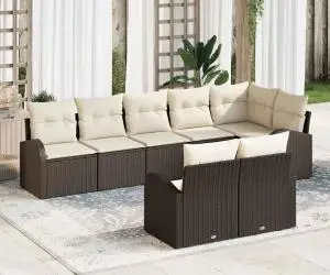 vidaXL Set de canapea de grădină 8 piese cu perne, din ratan maroniu