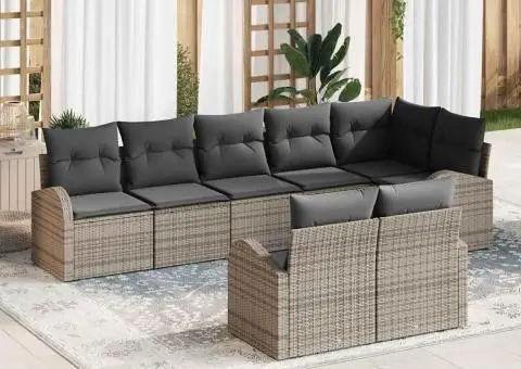 Set canapea grădină 8 piese cu perne gri din poliratan - 1/5