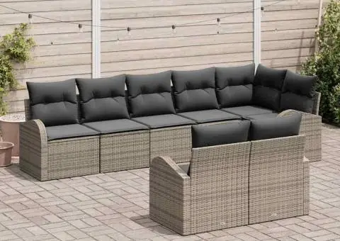 Set canapea grădină 8 piese cu perne gri din poliratan - 3/5