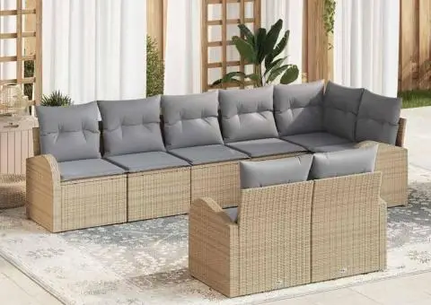 Set de canapea pentru grădină cu 8 piese și perne, bej, din poliratan - 1/5